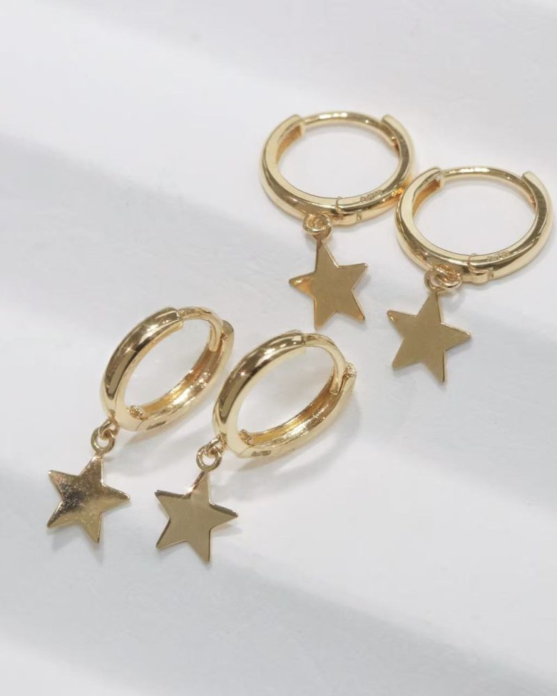 18K Gold Star Hoop Earrings