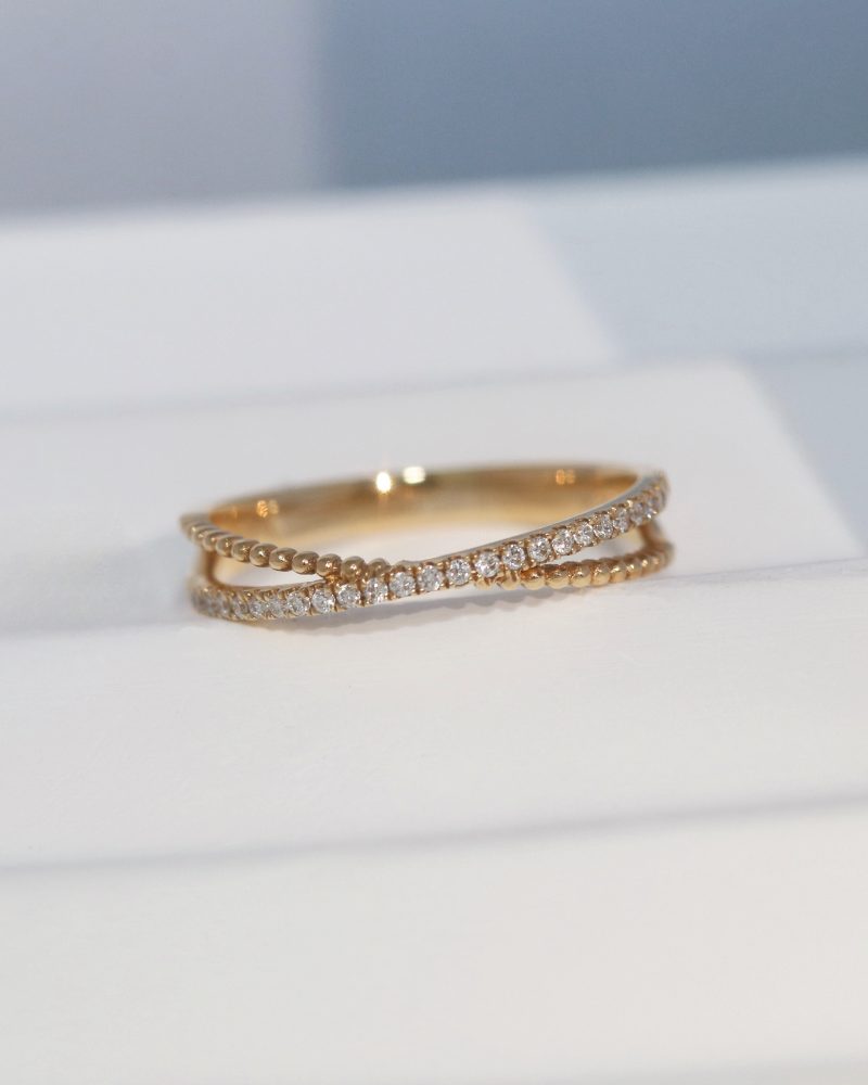 Criss Cross Beaded Diamond Ring