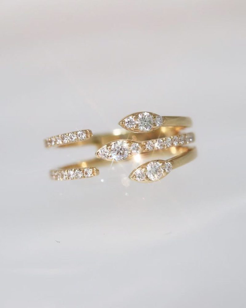 Three Layered Diamond Open Ring