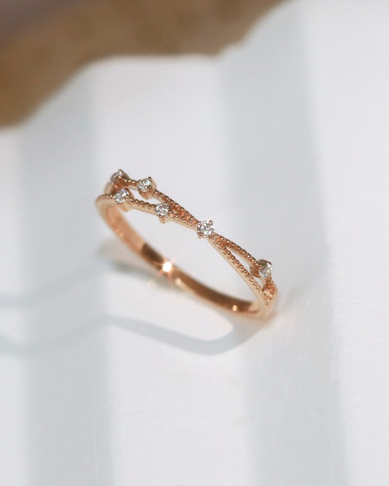 Beaded Criss Cross Diamond Ring