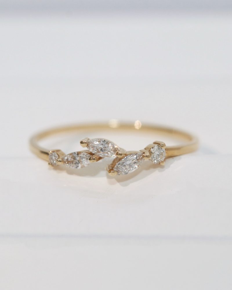 Marquise and Round Diamond Leaf Ring