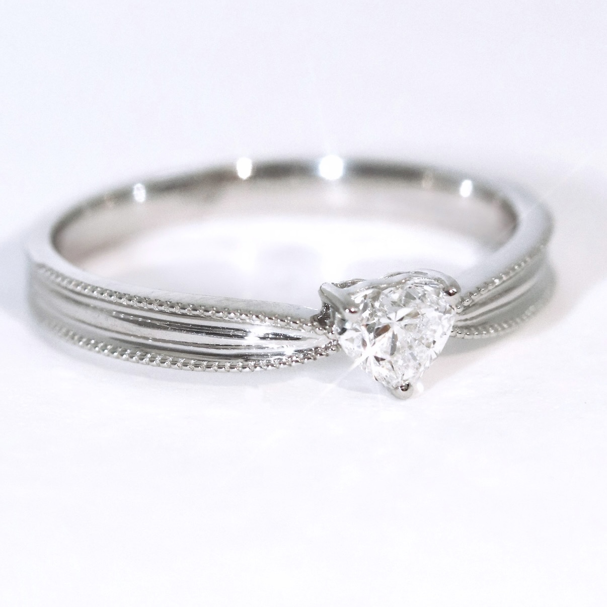 Milgrain Heart Shaped Solitaire Diamond Ring - Image 2