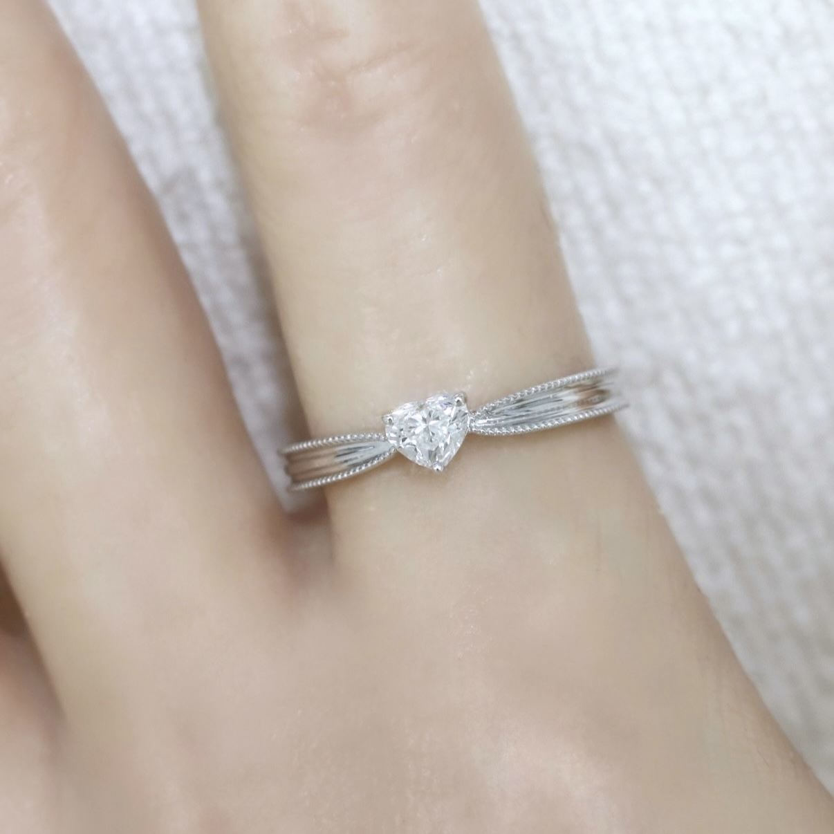 Milgrain Heart Shaped Solitaire Diamond Ring - Image 3