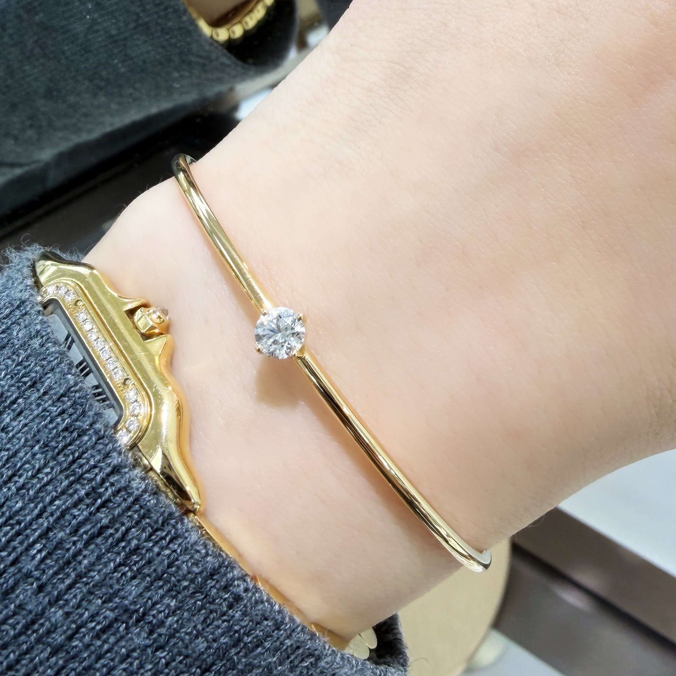 Round Diamond Solitaire Bangle - Image 4