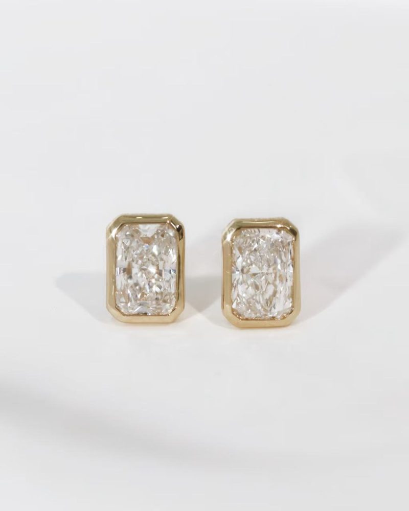 Radiant Cut Diamond Bezel Stud Earrings