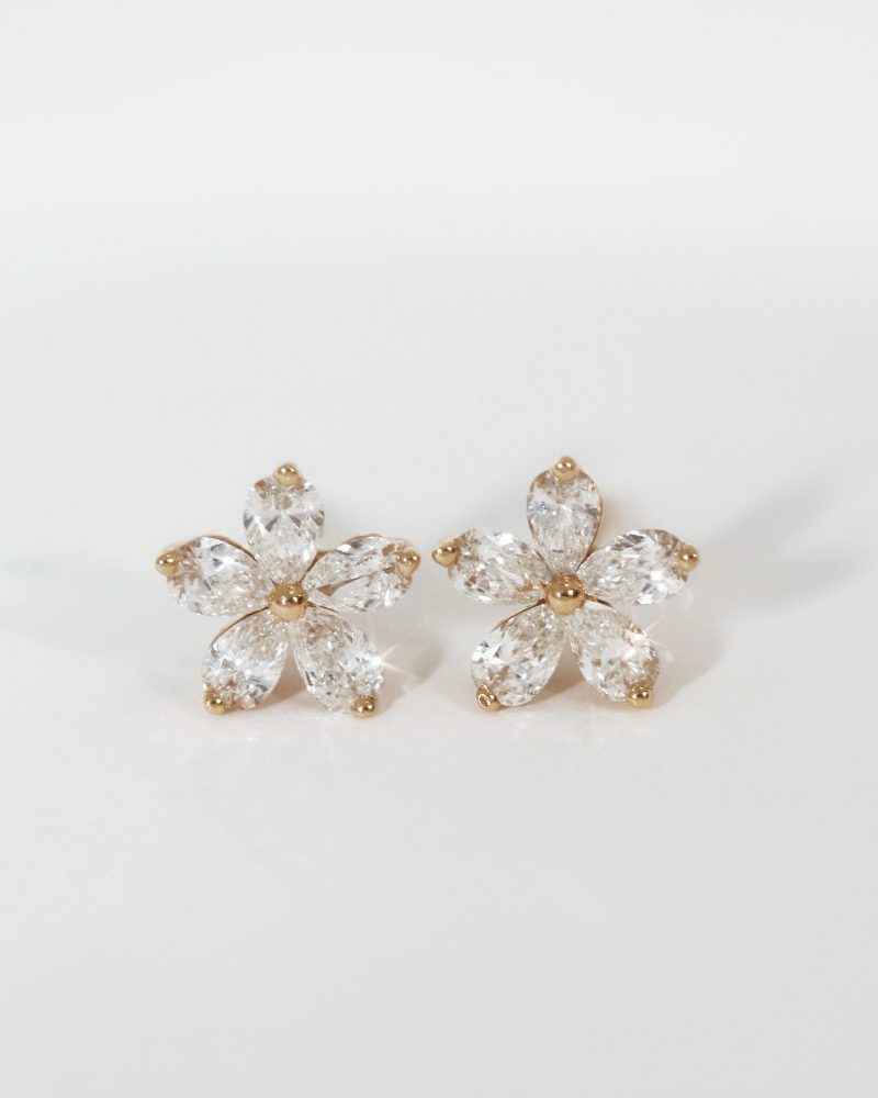 Pear Cut Diamond Flower Stud Earrings