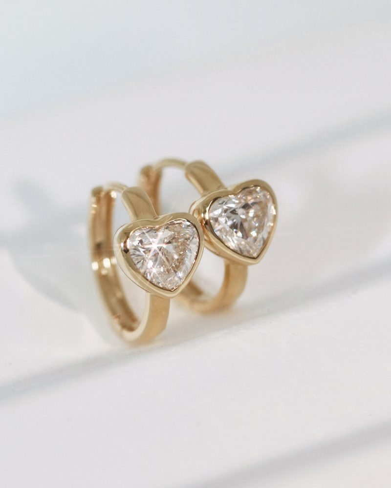 Heart Shape Diamond Bezel Hoop Earrings