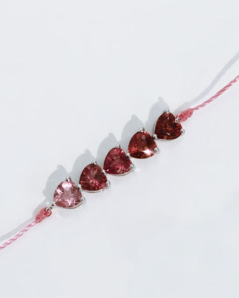 Pink Tourmaline 5 Heart Bracelet
