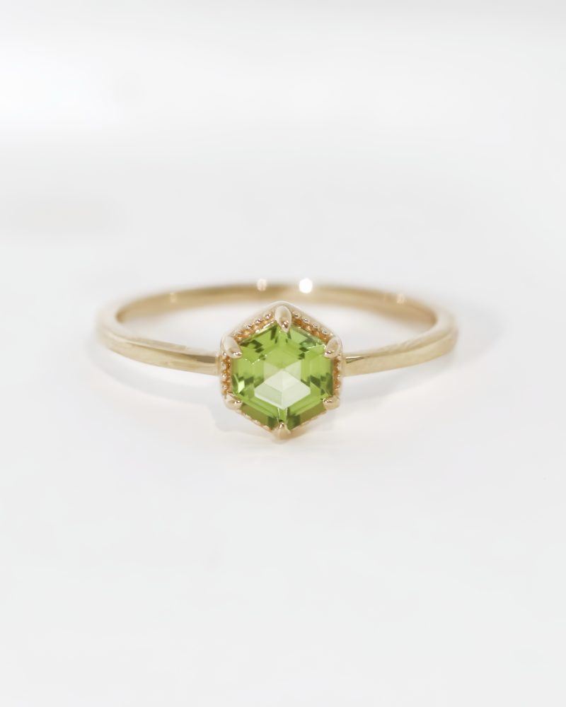 Milgrain Hexagon Peridot Ring