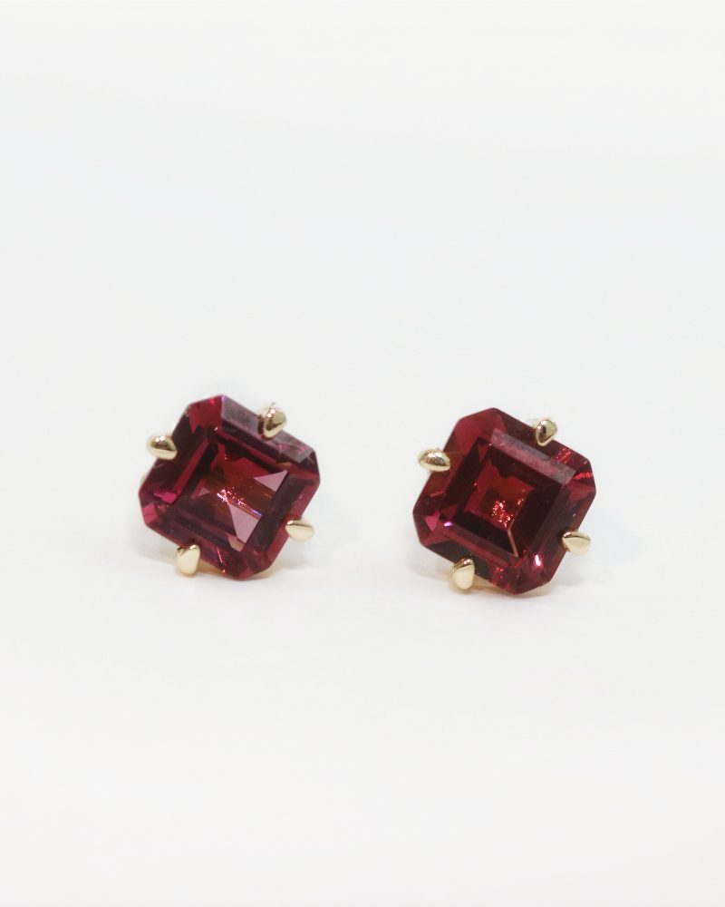 Emerald Cut Red Garnet Stud Earrings