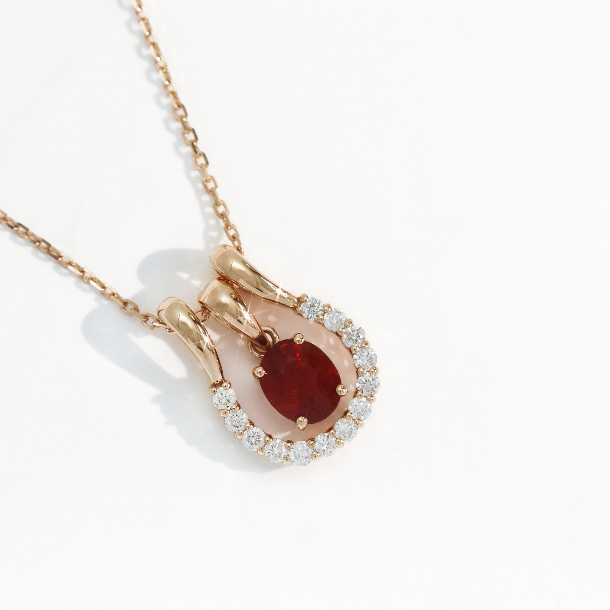 Oval cut Ruby Horseshoe Diamond Necklace - Image 2