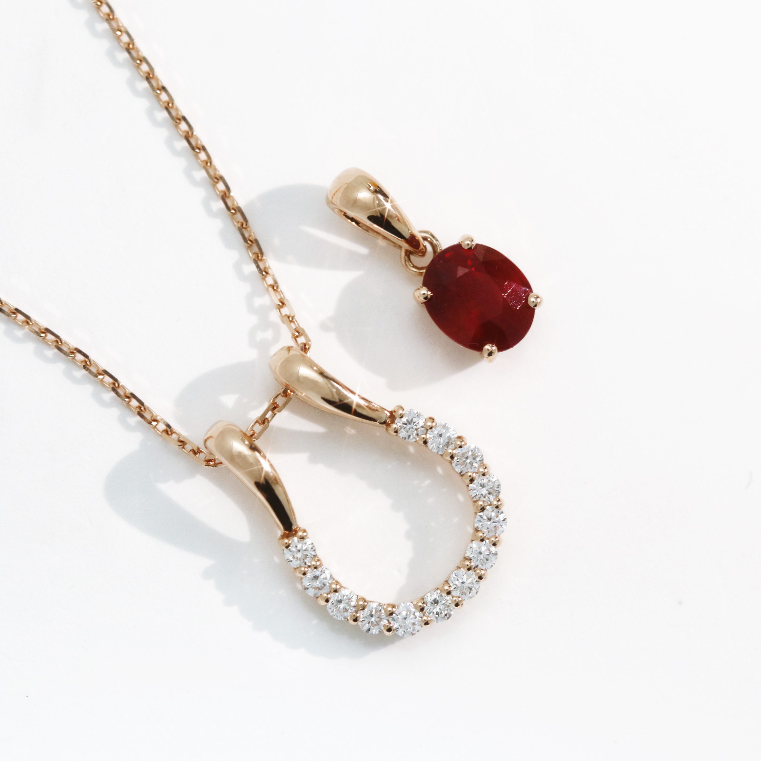 Oval cut Ruby Horseshoe Diamond Necklace - Image 4