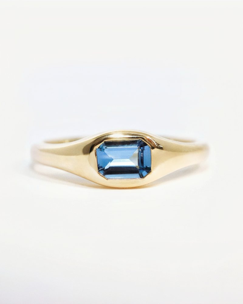 Emerald Cut Aquamarine Bezel Signet Pinky Ring