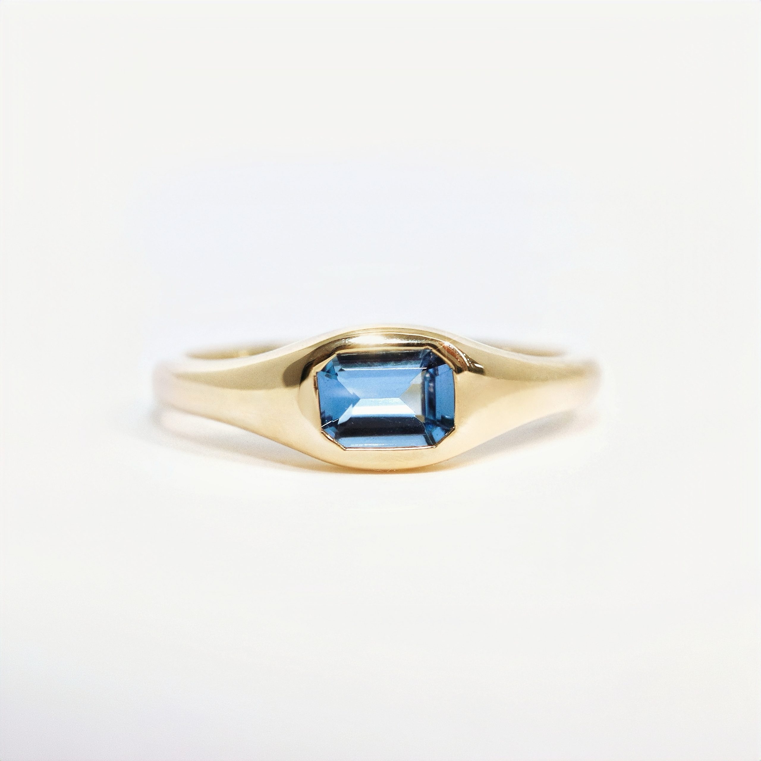 Emerald Cut Aquamarine Bezel Signet Pinky Ring