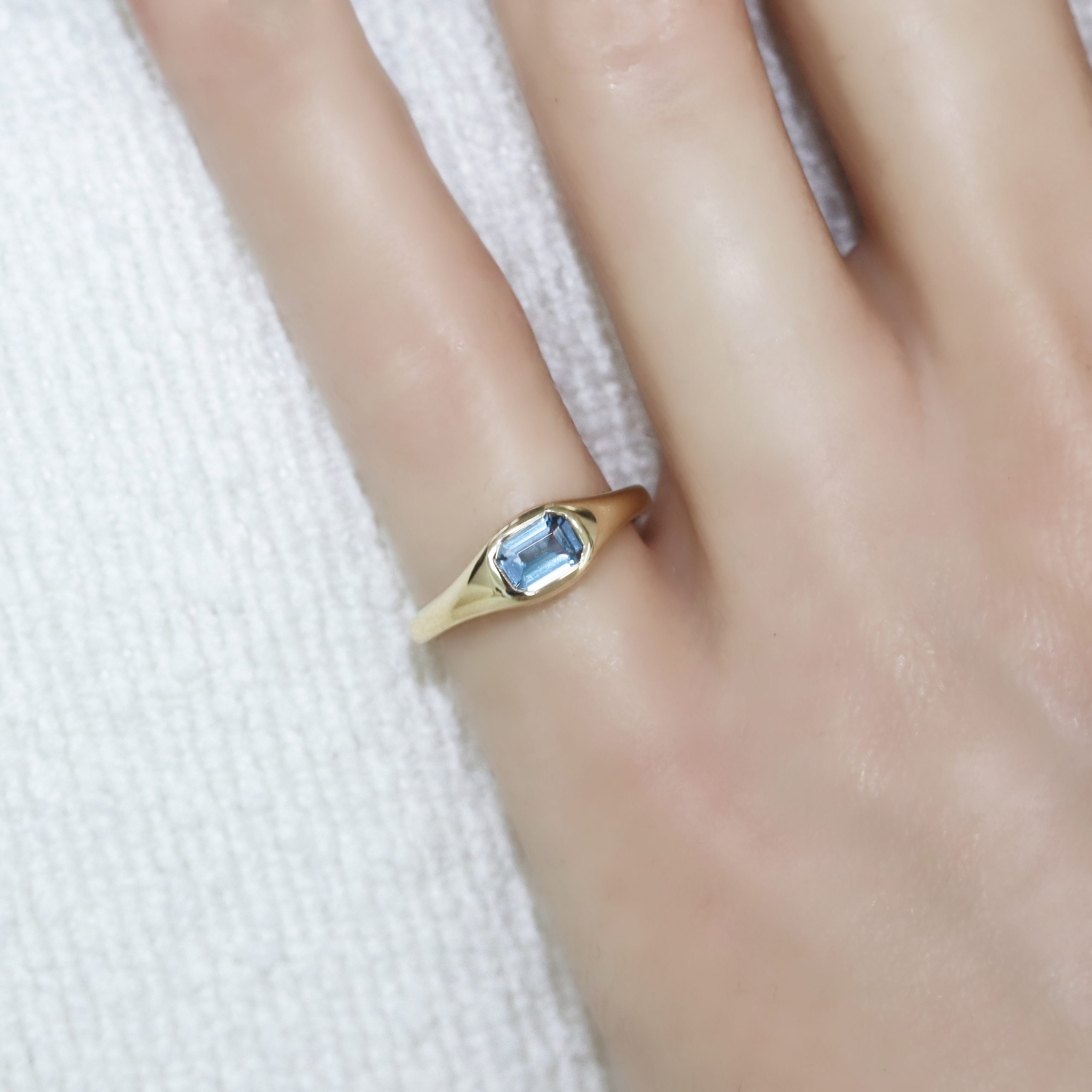 Emerald Cut Aquamarine Bezel Signet Pinky Ring - Image 3