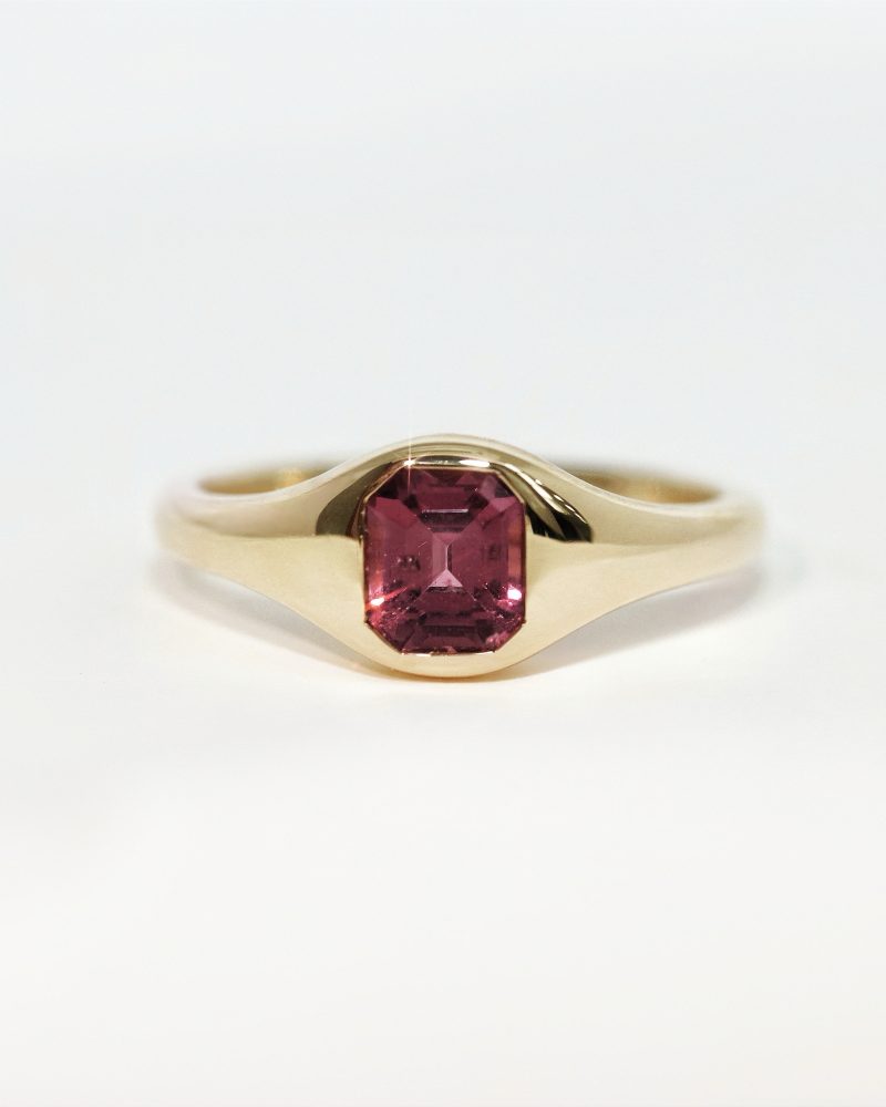 Emerald Cut Tourmaline Bezel Signet Pinky Ring