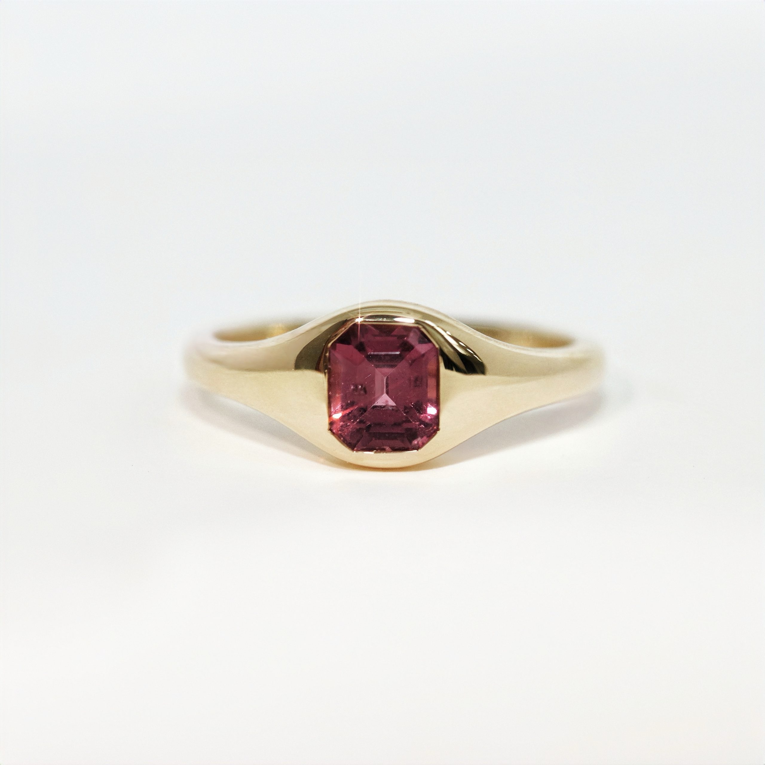 Emerald Cut Tourmaline Bezel Signet Pinky Ring