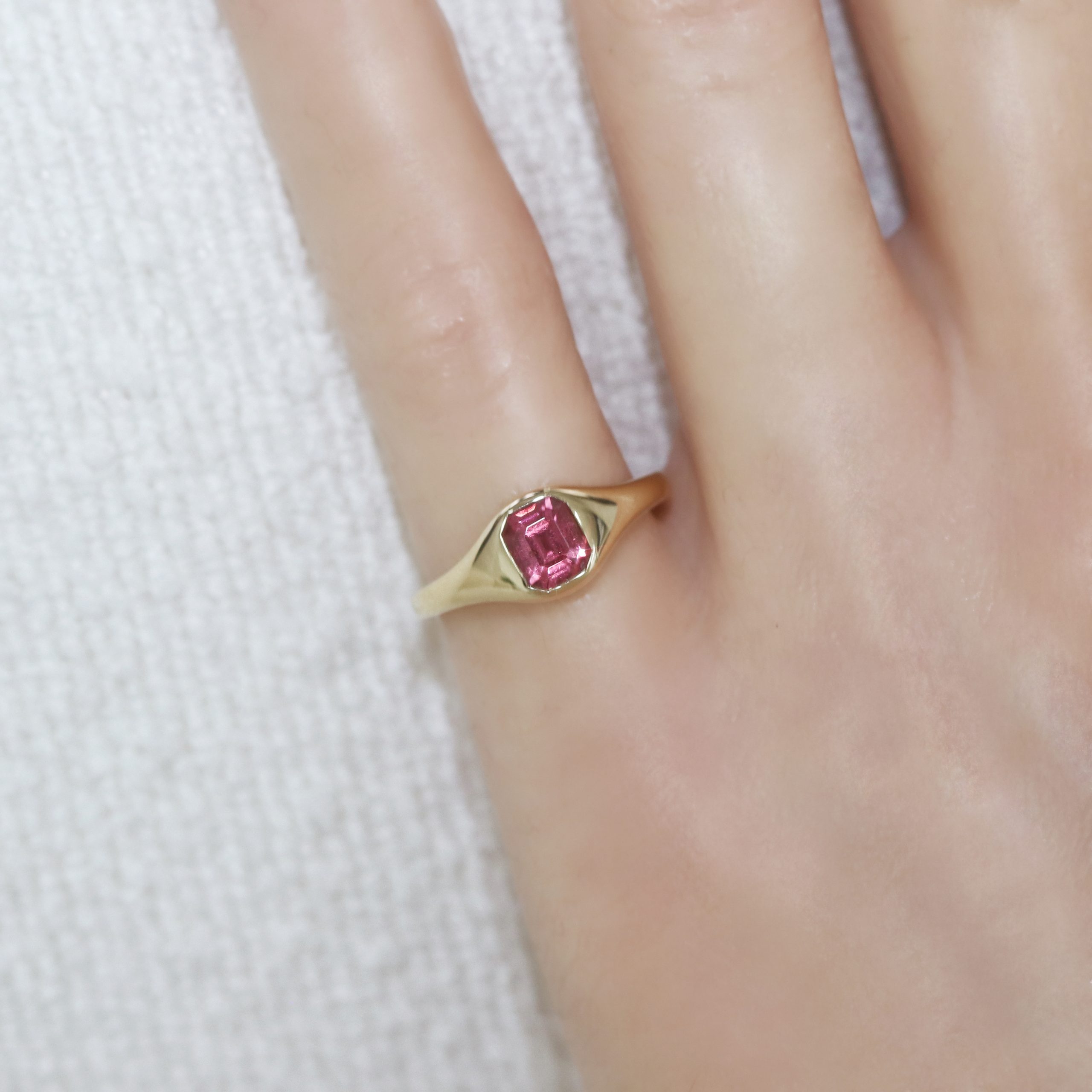 Emerald Cut Tourmaline Bezel Signet Pinky Ring - Image 3