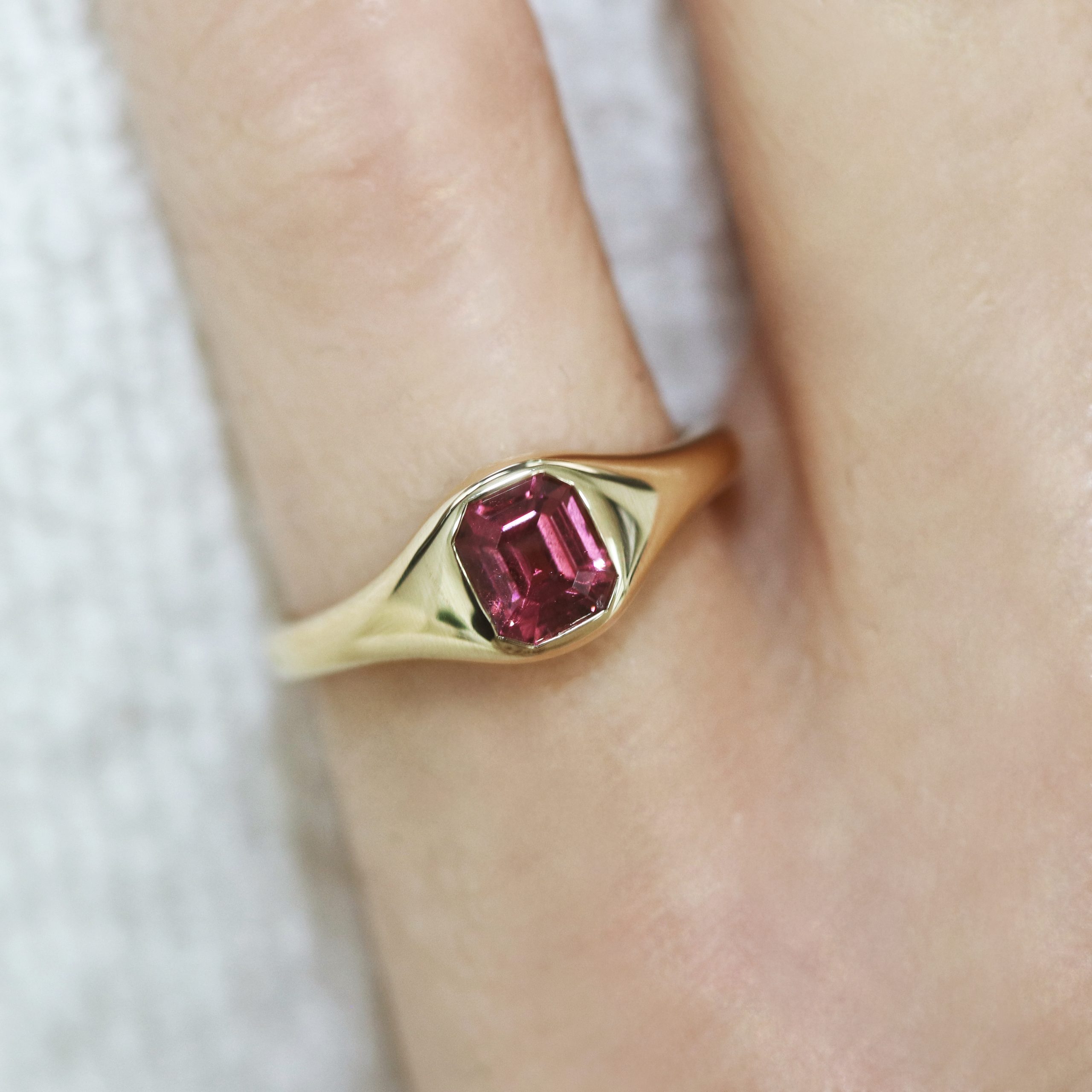 Emerald Cut Tourmaline Bezel Signet Pinky Ring - Image 4