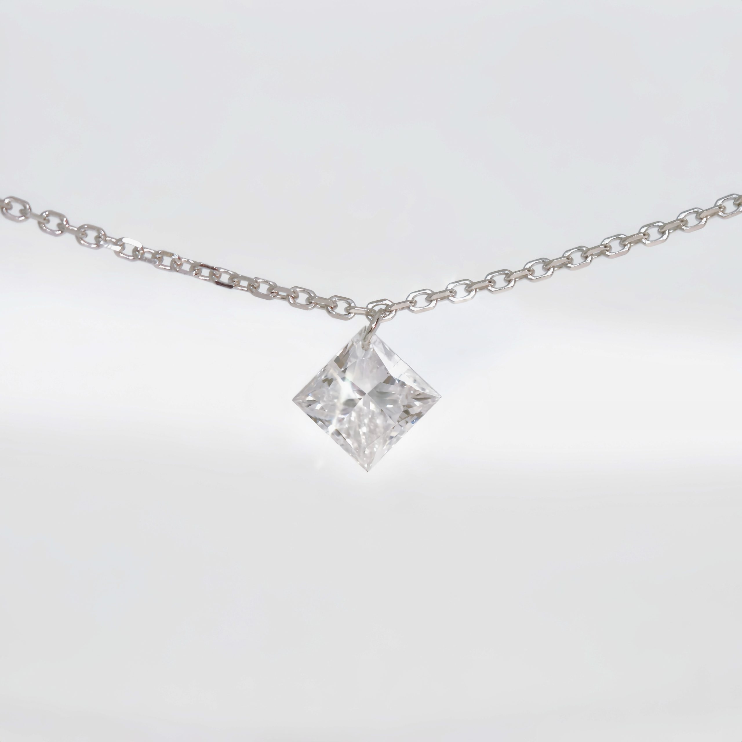 Princess Cut Laser Hole Diamond Necklace