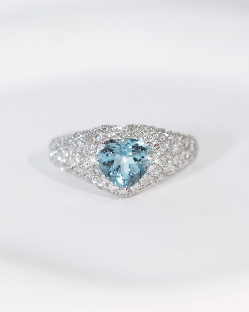 Heart Shape Aquamarine and Diamond Ring