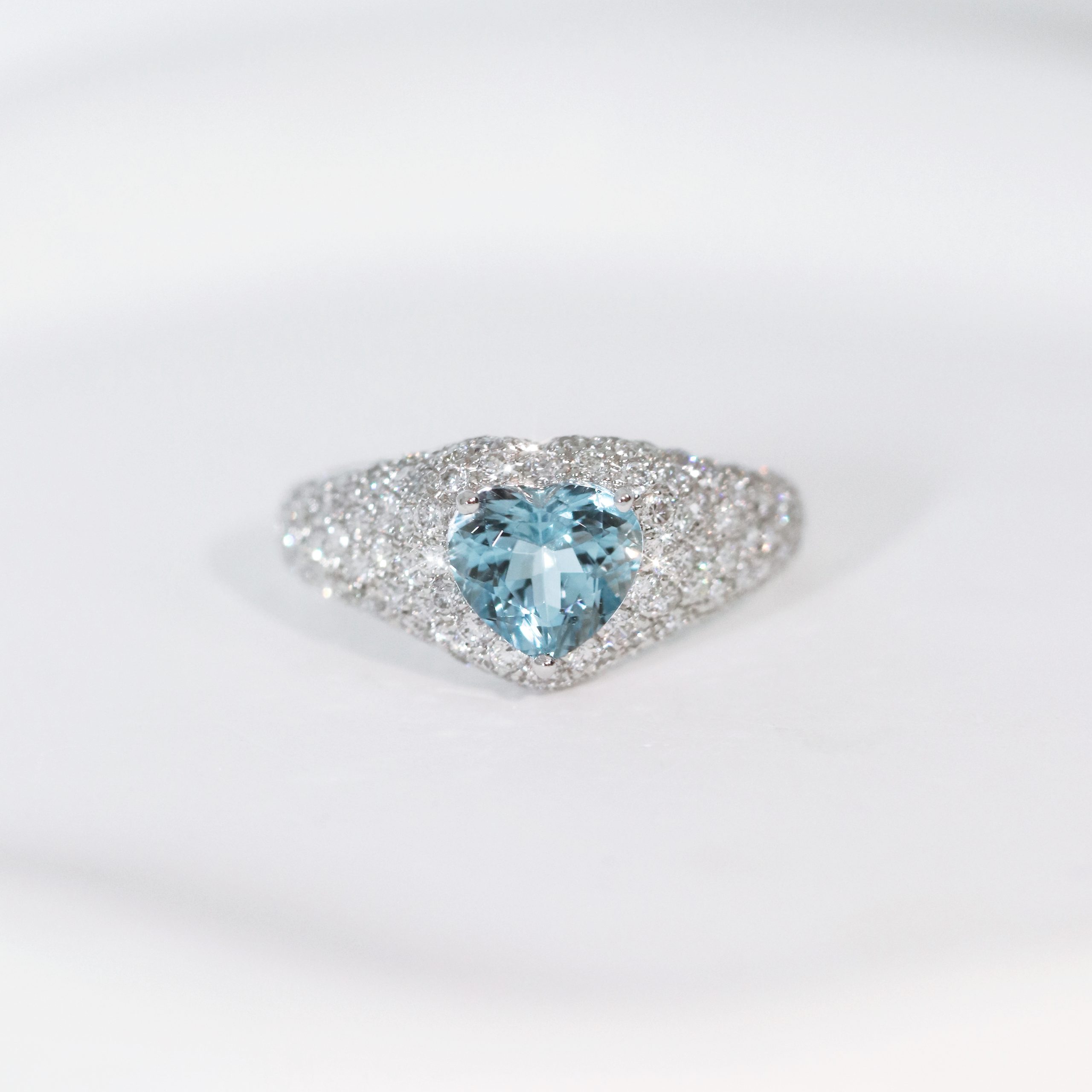 Heart Shape Aquamarine and Diamond Ring