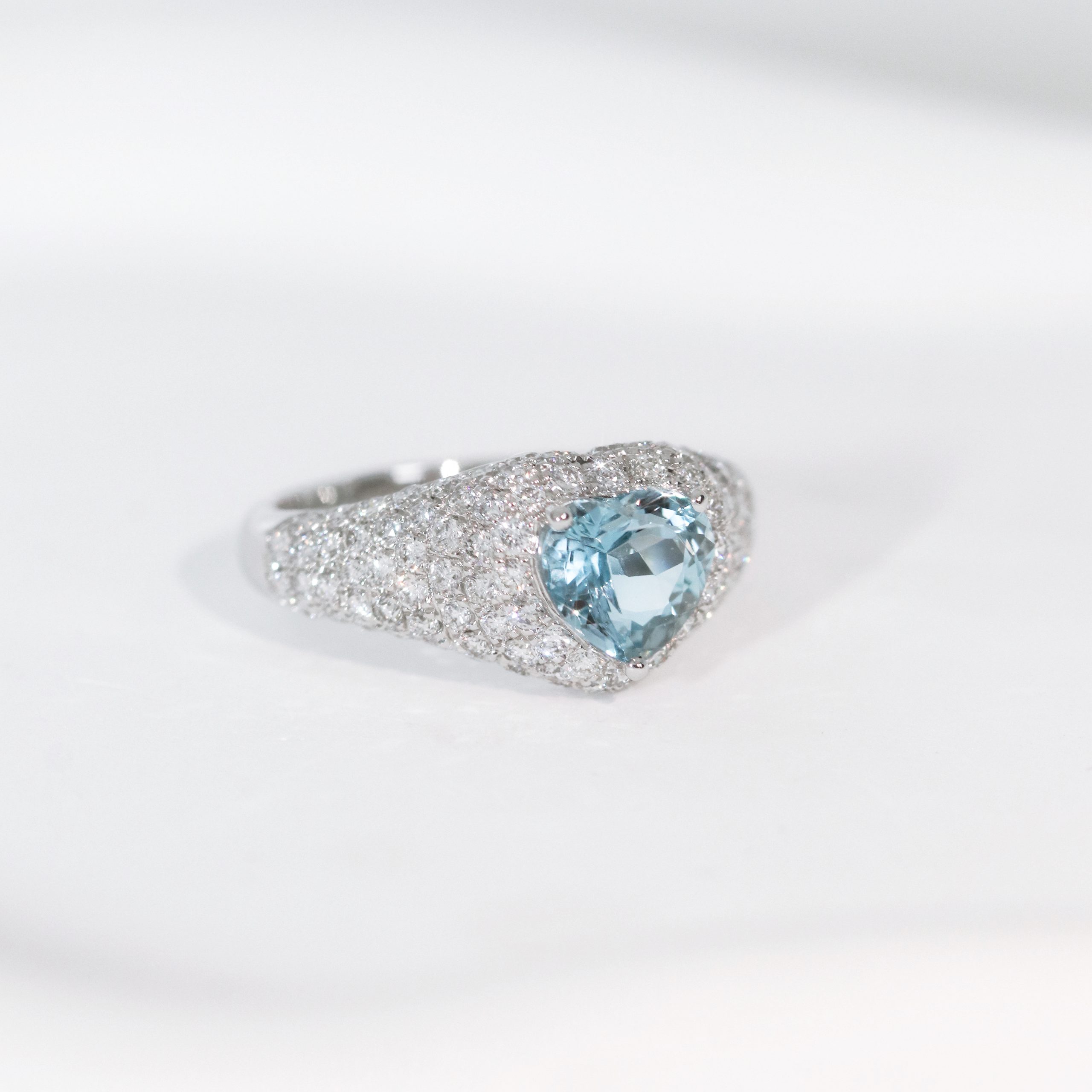 Heart Shape Aquamarine and Diamond Ring - Image 2