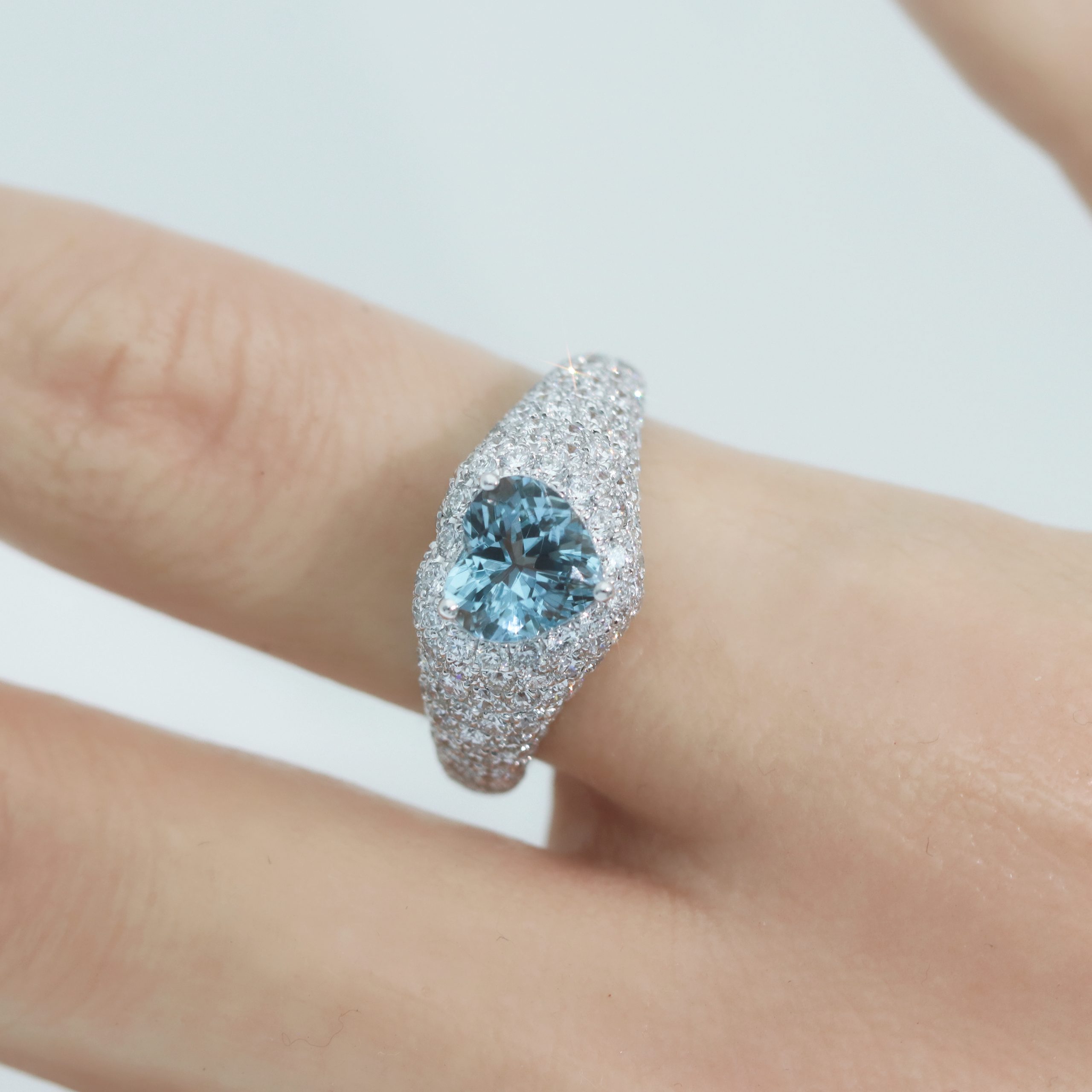 Heart Shape Aquamarine and Diamond Ring - Image 3
