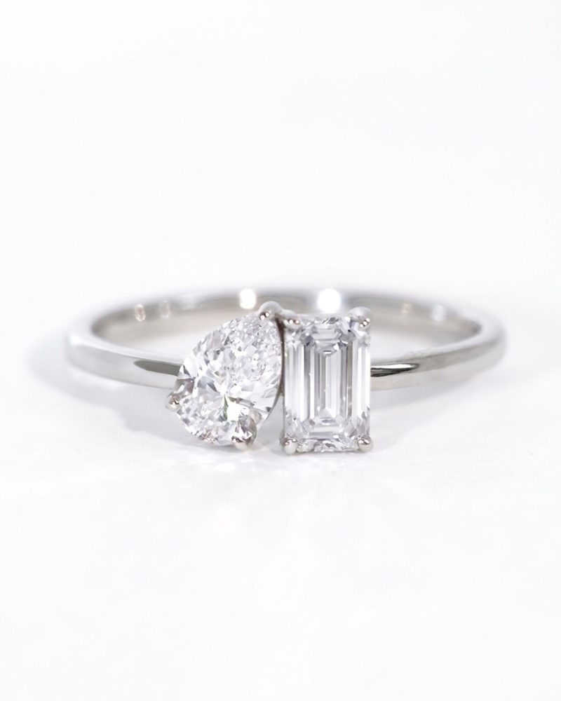Toi et Moi Pear and Emerald Cut Diamond Ring