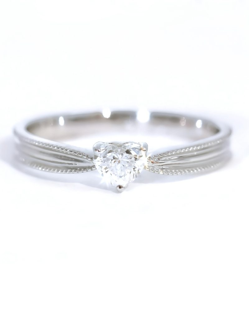 Milgrain Heart Shaped Solitaire Diamond Ring