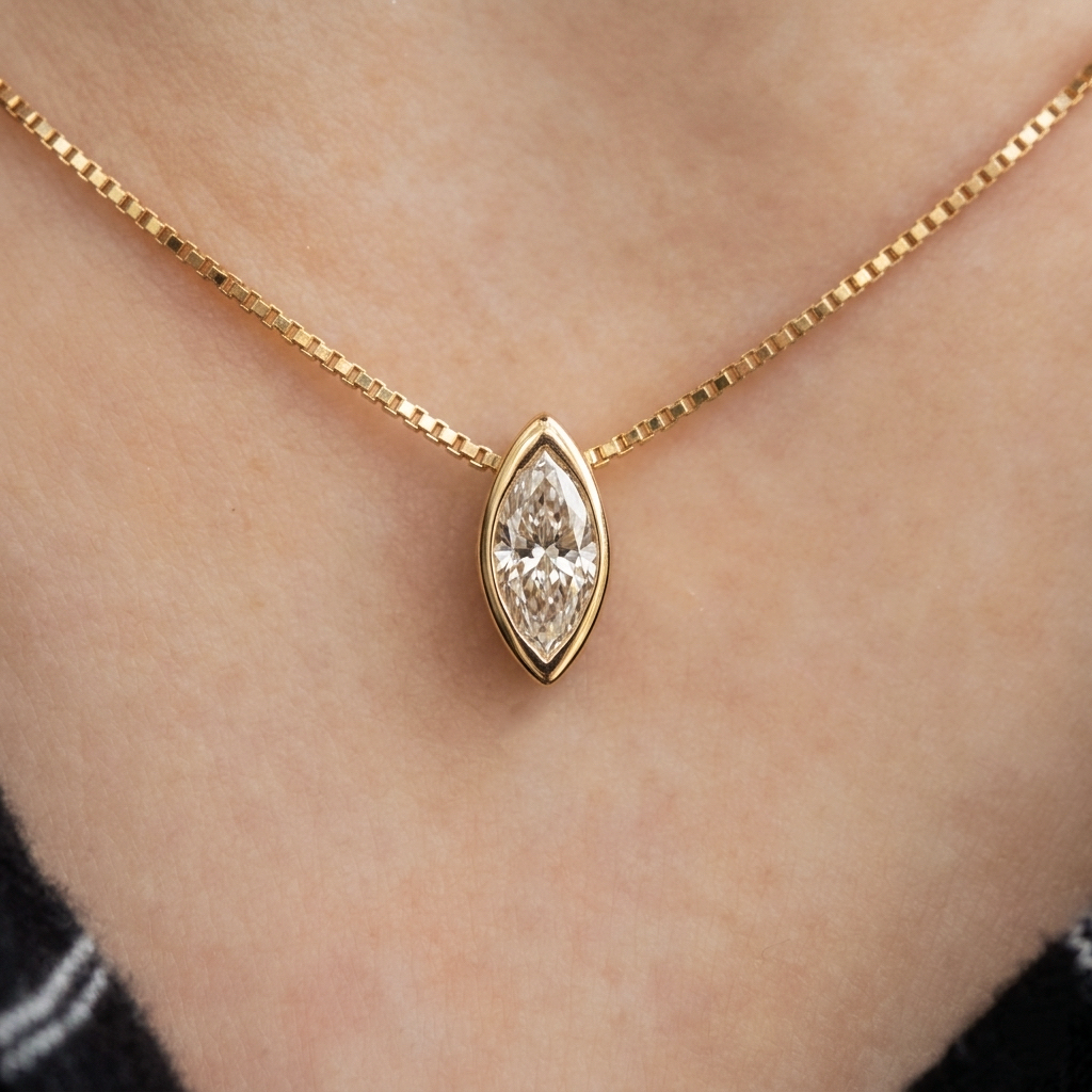 Eye of Light - Marquise Diamond Bezel Pendant - Image 5