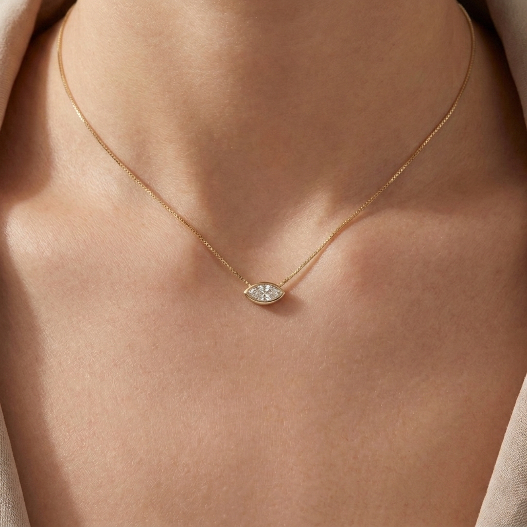 Eye of Light - Marquise Diamond Bezel Pendant - Image 7